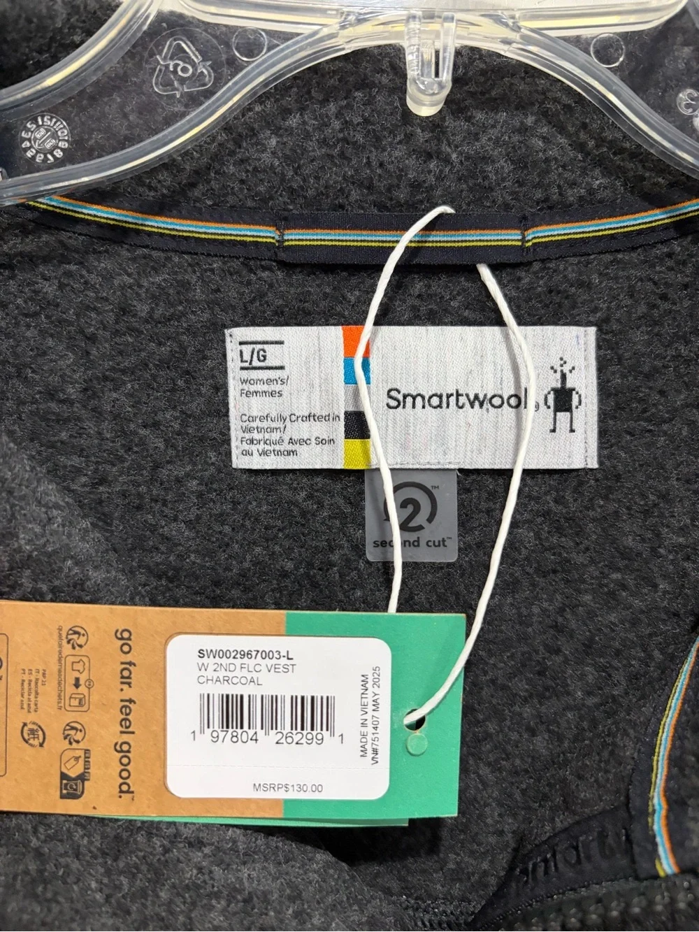 SmartWool Women's Large Second Cut Fleece Vest Wool Blend Charcoal NWT Grey